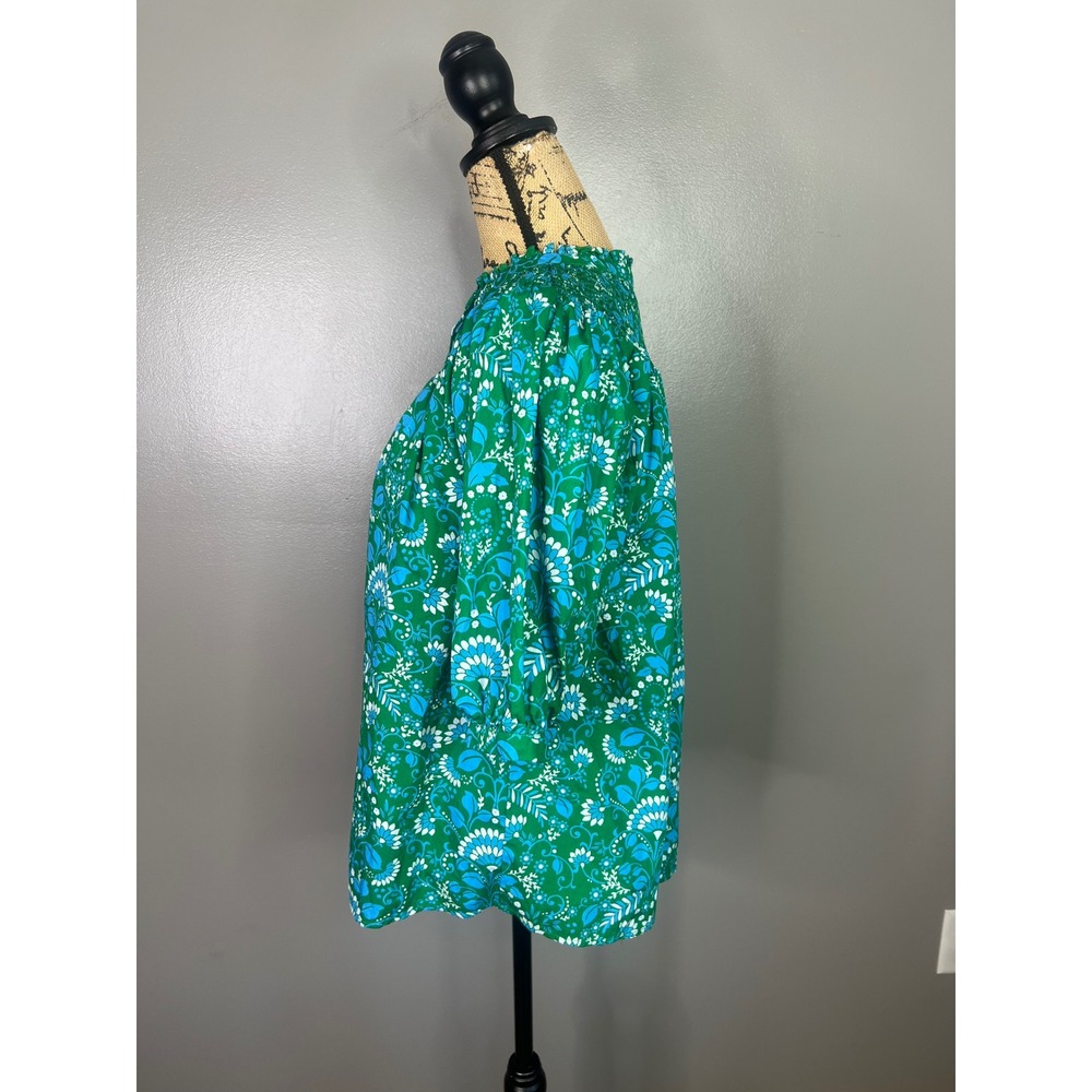 Sugarlips Womens XL Green Blue Floral Smocked Blouse cottage core boho - Picture 7 of 10